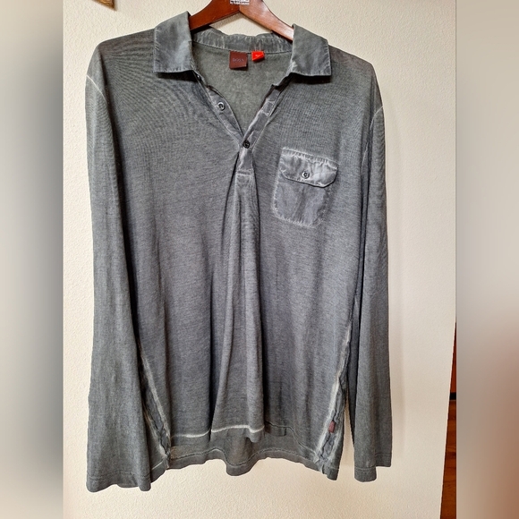 Hugo Boss Mens Raw Edge Collared Henley. Greenish Gray. Size L - Picture 1 of 8